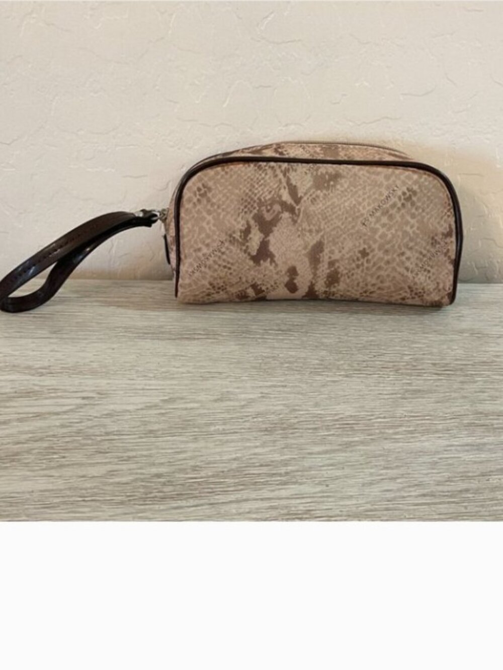 B Makowsky Brown Reptile Snake Print Pouch Wristlet with Strap
